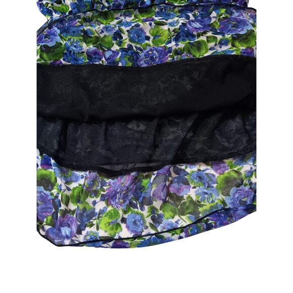 Y2K VINTAGE Ruffled Blouse Top L Floral Purple Green Whimsigoth Cottage Coquette - Picture 8 of 12